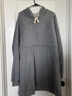 Latched Mama Gray Hoodie with Cream Drawstring- Plus Size Nursing Dress